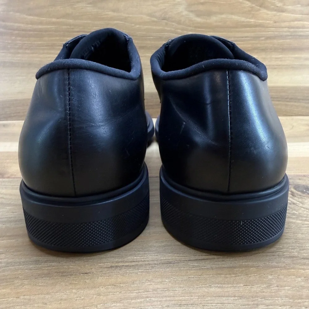 HUGO BOSS Black Leather Oxfords‎ Mens US 9 UK 8 Black Leather Slip On Stretch